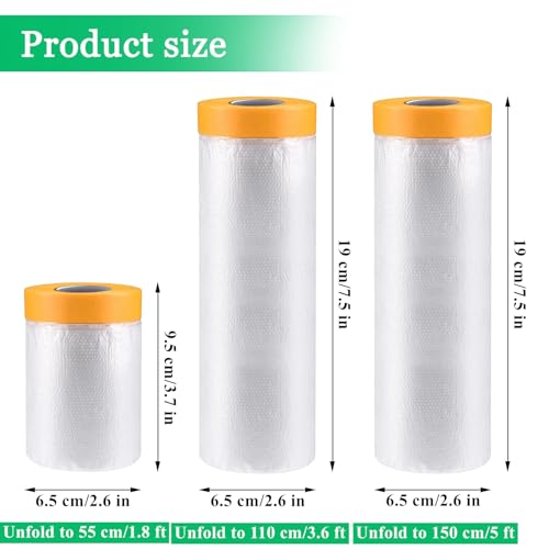 Image of 10 Pack Tape and Drape, 5x65.6 Ft Pre-Taped Masking Film for Auto Painting Covering, Plastic Pre-Adhesived Dust Paint Protective Drop Film for Furniture, Car, Floor