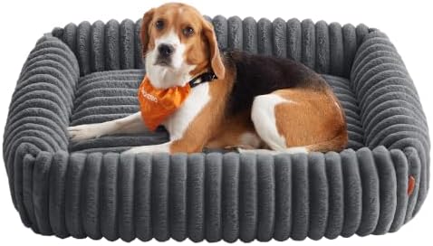 Feandrea Hundebett, großes orthopädisches Hundekörbchen, 91 x 68 x 20 cm | Hundekissen waschbar, flauschige Hundematte, weiche Polsterung, schiefergrau, BADDI Kollektion PGW312GN01