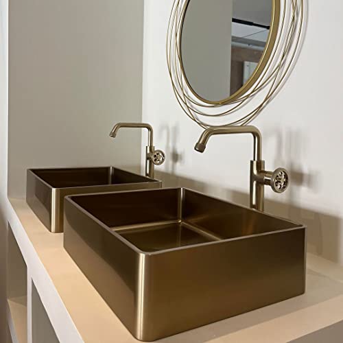 Mitigeur lavabo haut or brossé Essebagno Indus à bec surélevé anti-éclaboussures