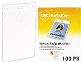 100 Pack GBC BadgeMates, Vertical Holders, 4 inch x 3 inch, Clear, Works Well with Lanyards and Clips (100 Pack)