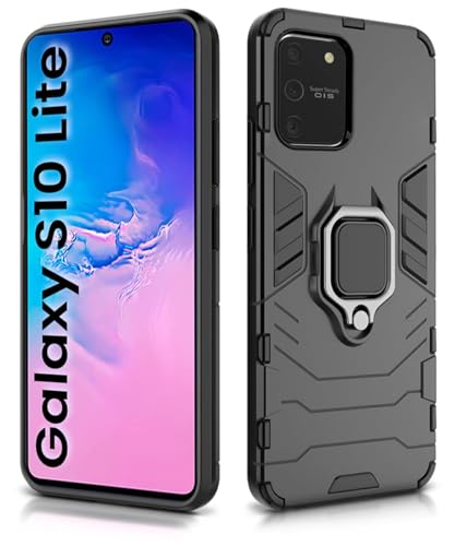 Image of WOW IMAGINE Shock Proof Back Case Mobile Cover for Samsung Galaxy S10 Lite | Back Cover Case (Tough Armor | Hybrid PC + TPU | Ring Holder & in-Built Kickstand | Black)