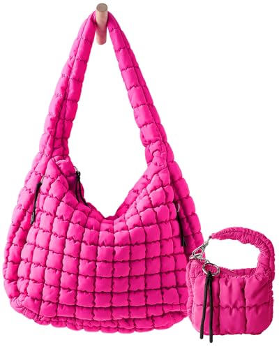 HUGOOME Quilted Yoga Shoulder Bag in Hot Pink