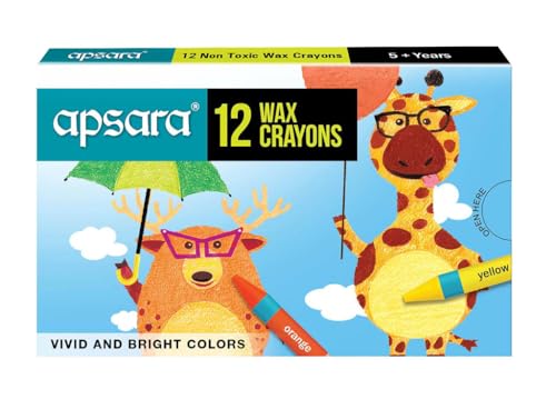 Image of Apsara Wax Crayons - 12 Shades | Smooth Colouring, Non-Toxic & Child-Safe Crayons for Kids | Easy Grip, Break-Resistant | Ideal for School Art, Drawing & Craft