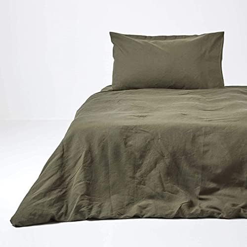 HOMESCAPES Luxury Soft Linen Duvet Cover Set Plain Natural Textured Linen Bedding Natural French Flax Fibre Linen & Pure 100% Cotton Blend Cream Duvet Cover With Pillowcases, Double
