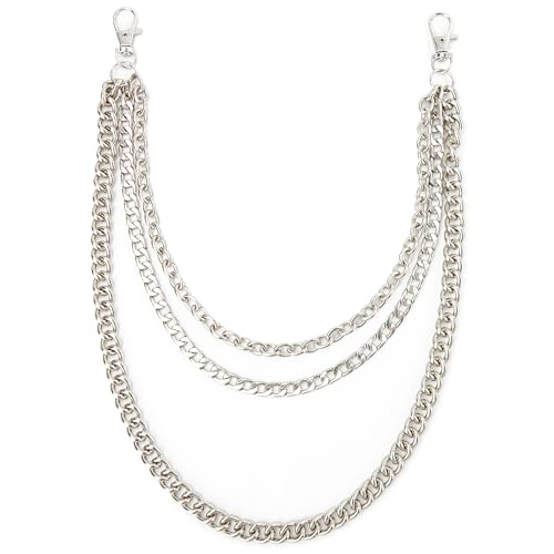 3-Layer Trousers Chain, Wallet Pocket Chains for Jeans Chain,Chain Belt,Silver Beltare Suitable as Hip-Hop Punk Goth Accessories,Suitable for Both Men and Women