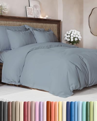 Image of Duvet Cover Queen Size - Soft 3 Piece with Zipper Closure - Steel Blue