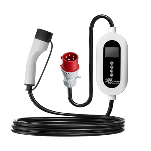 Image of 11KW Portable EV Charger - 16A Fast Charging, IP67 Waterproof, 5m Cable, Adjustable Current, RCD Safety, Compatible with Mahindra, Kia, Audi, BMW & More.