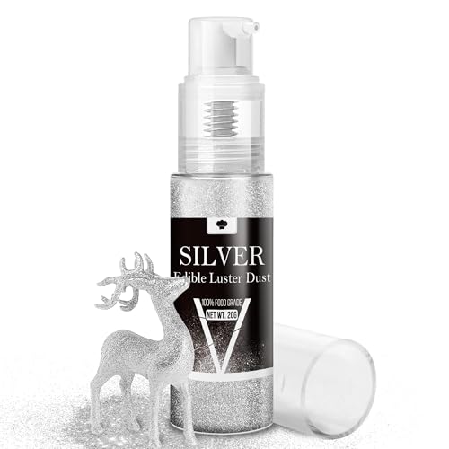 Purpurina Comestible Plata - 20g Purpurina Comestible Reposteria Spray para Decoracion de Pasteles, Fondant, Cóctele, Bebidas y Chocolate, Glitter Comestible Alimenticio para Huevos de Pascua, Navidad