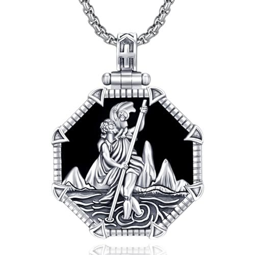 Saint Necklace 925 Sterling Silver St Necklace Amulet Pendant Jewelry Religious Gift for Men Women
