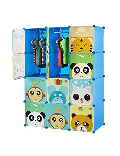 Preisvergleich Produktbild SPDYCESS Kleiderschrank Kinder Garderobe Stoffschrank Faltschrank Kinderzimmer - Bücherregal Regalsystem Kinderregal Tragbar Kombischrank für Kleidung Schuhe Spielzeug und Bücher