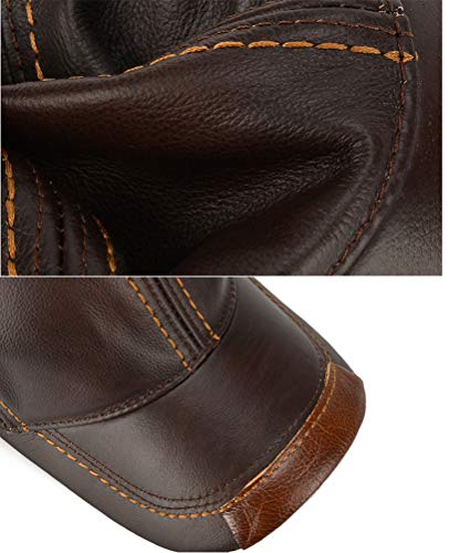 Gudessly Adjustable Men's Genuine Cowhide Leather Baseball Cap For Fall Winter Outdoor Sports Hat A-Brown #TOP5