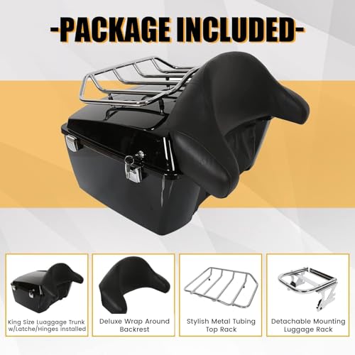 Image of ECOTRIC King Touring Luggage Trunk W /Top Luggage Rack & 2-UP Mounting Rack Compatible with 1997-2008 Harley Davidson Touring Road Glide Street Glide Road King Models (2 Packages Sent)