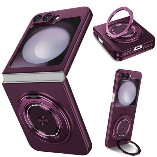 ZHOZEXIN Pour Samsung Galaxy Z Flip 6, Anneau rotatif magnétique de protection antichoc, Coque pliable et fine Compatible avec Samsung Galaxy Z Flip 6 (Lila)