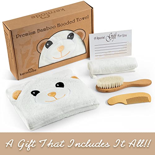 Baby Towels And Baby Washcloths Set – Ultra Soft Baby Bath Towel - Includes Towel, Washcloths, Wooden Comb & Soft Baby Brush – Organic Bamboo Baby Towel – Baby Bath Towels Hooded Set For Baby Present #TOP1