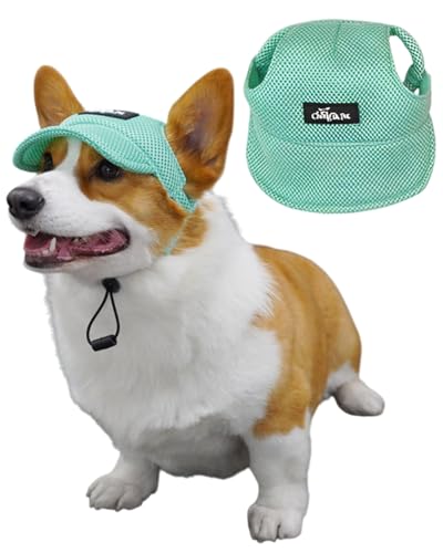 BPTRKOM 1 Stück Hunde-Basecap mit verstellbarem Sonnenschutz - Baseballmütze mit speziellen Ohrlöchern für alle Hundegrößen - Atmungsaktives UV-Schutz-Design (Größe: M, Farbe: Grün)