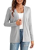 LIENRIDY Women's Long Sleeve Knit Open Front Cardigan Sweater Light Gray M