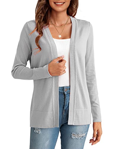 Lienridy Women's Long Sleeve Knit Open Front Cardigan Sweater Light Gray M #TOP9