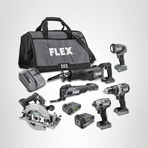 FLEX 24V Brushless Cordless 6-Tool Combo Kit: Hammer Drill, Hex Impact Driver, Circular Saw, Multi-Tool, Reciprocating Saw, Work Light with 2.5Ah, 5.0Ah Lithium Batteries and 160W Charger - FXM601-2B thumbnail 8