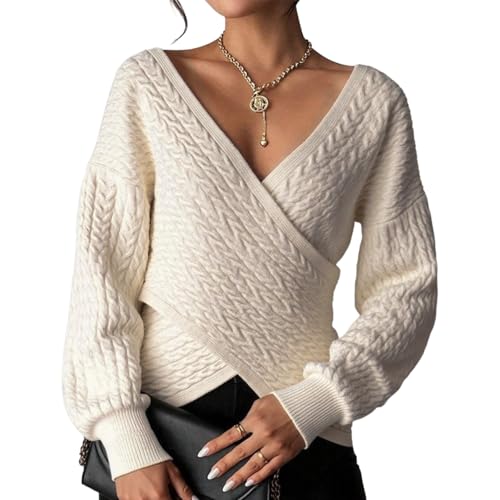 BEYINCUTE Women’s Trendy Wrap Sweaters Fall Winter Elegant V Neck
