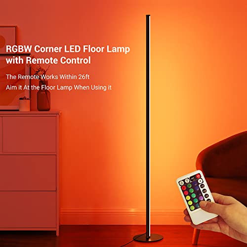Edishine Rgbw Corner Floor Lamp With Remote, Minimalist Dimmable Atmosphere Led Lighting, Color Changing Slim Sleek Standing Lamp, Modern Tall Mood Light For Living Room, Bedroom, Office (Black) #TOP3