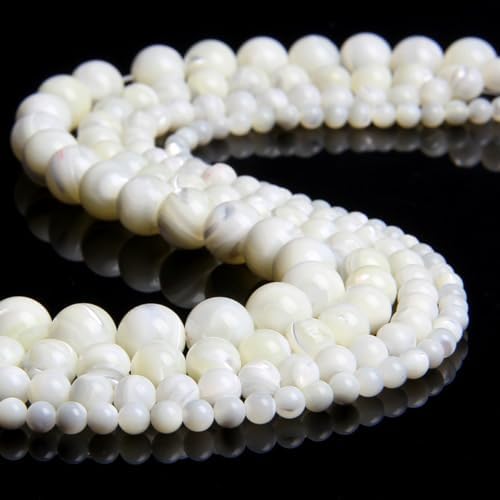 HAAMIIQII 60pcs 6mm Natural White Mother of Pearl Shell Beads Round Loose Gemstone Beads for Jewelry Making Strand 15 Inch