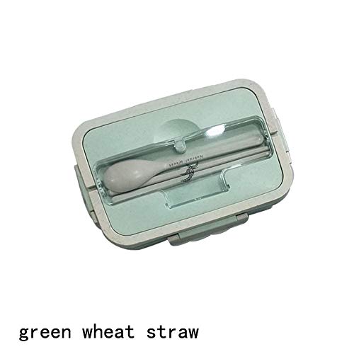 JIANYIJIA Lonchera portátil de gran capacidad Contenedor de alimentos duradero Microondas Tapa sellada Paja de trigo Cajas multifuncionales de celosía Bento-paja de trigo verde