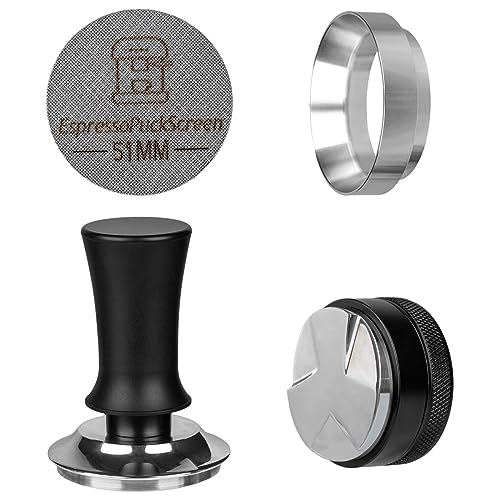 51mm Espresso Tamper Kit - Spring-loaded Coffee Tamper, Adjustable Depth Espresso Distributor Leveler, Magnetic Dosing Funnel Aluminum Metal, Reusable Puck Screen, Fit for 51mm Portafilters