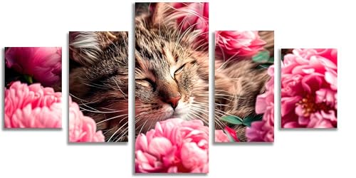 Broderie Diamant Kit Complet Fleur et Chat | Grand Diamond Painting 5D pour Décoration Salon