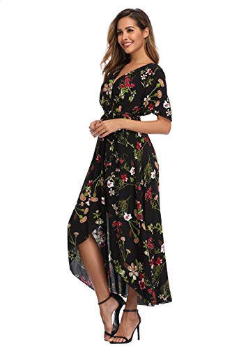 Image of VintageClothing Women's Wrap V Neck Floral Summer Dresses High Low Maxi Casual