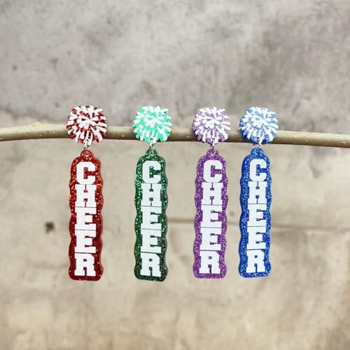 Pingyongchang CHEER MAMA Letter Earrings Cute Funny Cheerleading Pom Poms MAMA Lightweight Glitter Acrylic Dangle Drop Earrings for Mom Birthday Mother\'s Day Jewelry Gifts-Blue - Thumbnail 3