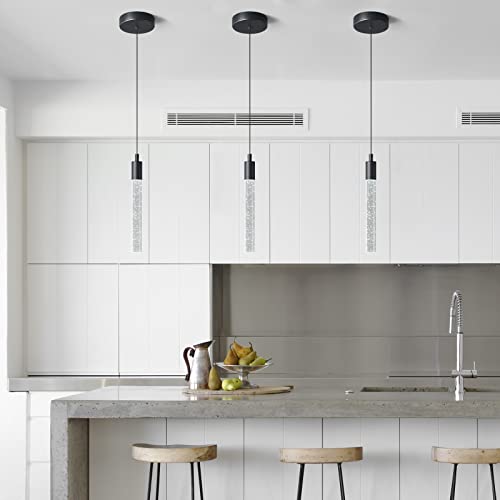 Image of Modern Kitchen Island Pendant Light Dimmable LED Black Finish Mini Crystal Pendant Lighting Bedroom Bedside Table Small Pendant Lights(3-Pack)