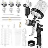 HVLP Air Spray Gun with 1.4/1.7/2mm Nozzles & Air Compressor Regulator, Air Spray Paint Gun w/10pcs 600cc Mixing Cup and Lids, Automotive Paint Sprayer for Car, House Painting, Furniture