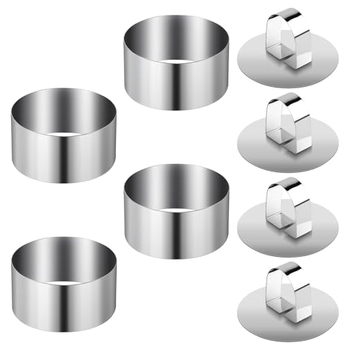 Set de 4 Aros de Postre y Alimentación, Aros Servidores, Conjunto de Aros de Pastel de Acero Inoxidable, 8cm Pequeño Conjunto de Aros de Tarta,Cocina para Postre Pastel Mousse Anillos