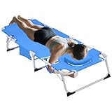 HRVEOCEI 3-in-1 Sun Tanning Chair with Face Hole,Adjustable 5-Position Folding Laying Out Chairs for Tanning,Outdoor Face Down Beach Lounger Sun Bathing Lounge Chair for Pool Deck Patio (Blue)