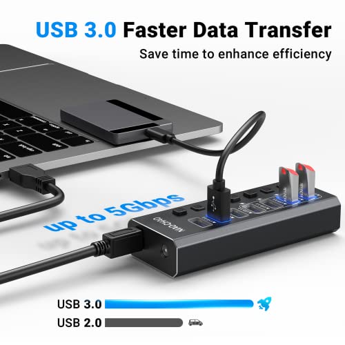 USB-Hub-30-Powered-NIAO-CHAO-7-Port-Powered-USB-C-Hub-with-Individual-Switches-12V-Power-Adapter-39-Long-Cable-USB-Expander-Hub-Splitter-for-MacBook-Air-ProMac-MiniiMac-All-Laptops-Desktops