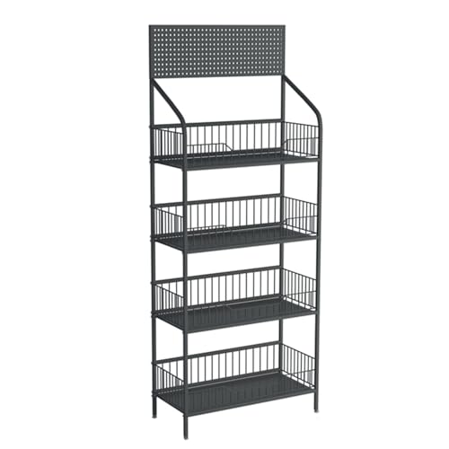 4 Layer Supermarket Shelf Display Rack, Rolling Snack Storage Cart On Hooks for Retail Grocery Kitchen Party Break Room Farmers Markets, Commercial Fruit/Dry Goods Shelving Unit Organizer (Size : 4ti