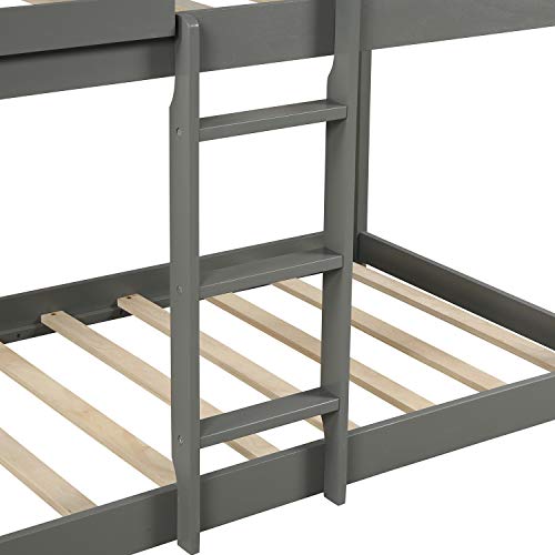 House Bunk beds,Twin Over Twin Bunk Beds with Roof and Guard Rail Ladder for Kids,Toddlers,Wood Loft Bed,No Box Spring Needed (Gray)
