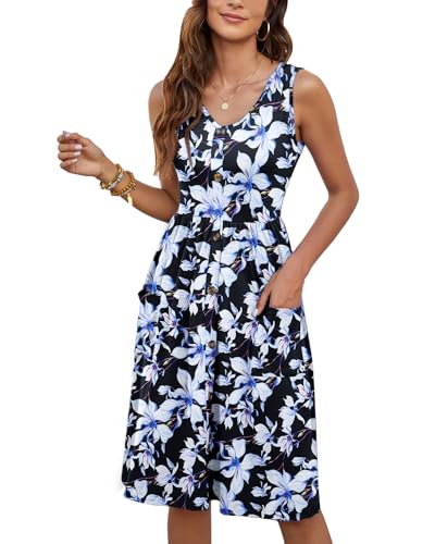 Image of MOLERANI Women Summer Dresses Sleeveless Casual Loose Swing Button Down Midi Dress with Pockets