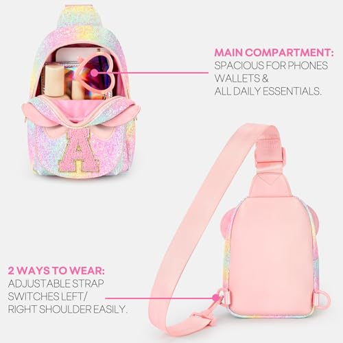 Image of Mibasies Sling Bag for Girls Gift, Toddler Girl Toys, Glitter Rainbow A | Cute Design, Adjustable Strap, Premium Durable Materials, Ideal Gift for Girls 4-6 for Birthdays, Christmas & Holidays