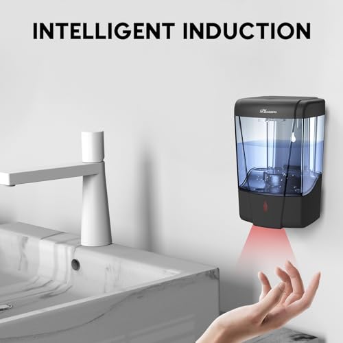 PLUSSEN Soap Dispenser Wall Mount, Automatic Hand Sanitizer Dispenser 600ml Gel n Liquid Touchless Commercial Wall Soap Dispenser for Bathroom,Black-600ml by PLUSSEN - Used condition - Image 7