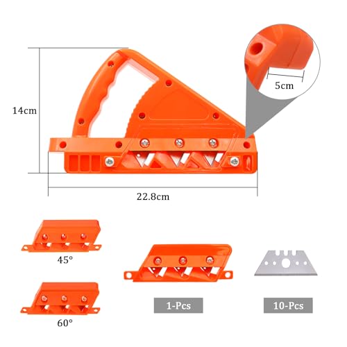 Winkelhobel für Gipskartonplatten, 45° + 60°-Fasenhobel, +10 Klingen, zum Reparieren der Kanten oder Flächen von Gipskartonplatten, Holzplatten usw., mit präzisem, sicherem und glattem Schnitt.