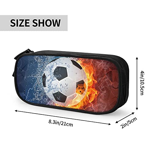 Boys Pencil Case with Soccer Printed, Cool Fire & Water Portable Pen Bag Pouch with Zipper for Teens Stationary Supplies, Small Pencil Box Cosmetic Bag for Sports Girls by SNAPMADE - Image 3