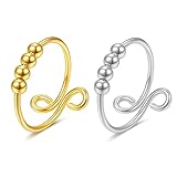 Diseño único: este anillo de estrés contiene 4 cuentas redondas que pueden deslizarse y girar alrededor del anillo, lo que puede aliviar el estrés de manera efectiva.