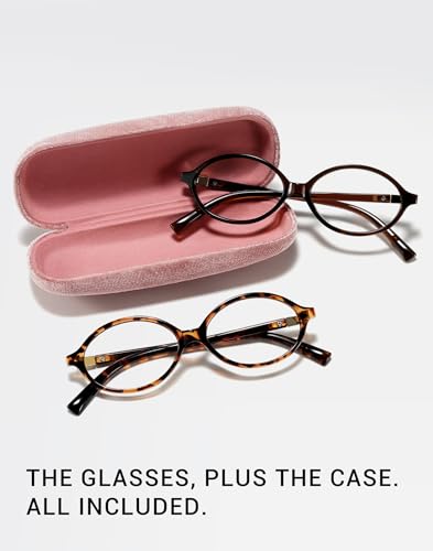 Image of Slocyclub 2 pack Oval Blue Light Blocking Glasses with Eyeglass Case | Vintage oval frame for women, Filters harmful blue light, reduces eye strain, Vintage oval frame, Lightweight for daily wear