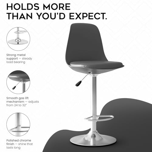 Image of DIYA Seating Solutions 360 Revolving Adjustable Height Bar Stool Chair with Chrome Metal Base | 1 Year Warranty | Leatherette Upholstery | Durable Stool for Kitchen, Office, Cafe- Grey (Pack of 2)