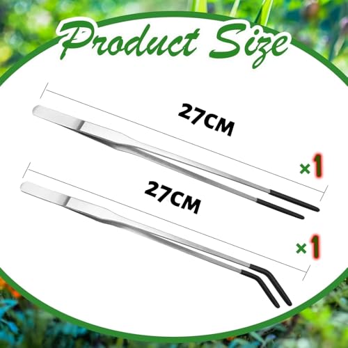 MUYYIKA Axolotl Stainless Steel Feeding Forceps for Reptiles, with Rubber Tip, 26.7 cm, Straight and Curved Pincet for Aquarium, Ideal for Chameleons, Snake Tanks, Aquarium Accessories, 2 Pieces