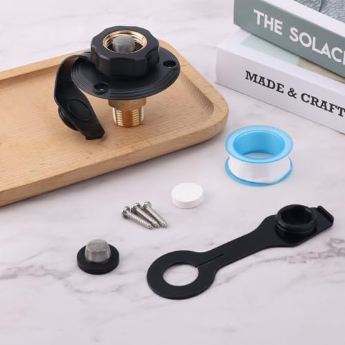 Image of RV City Water Inlet with Check Valve, Anti-Backflow 3 /4 inch NH Female to 1 /2 inch NPT Male Camper Fresh Water Fill Inlet Water Hose Connector Connection Replacement Parts with Dust Cover for Trailer Marine
