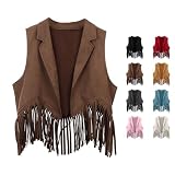 Chaleco de vaquero para niños, niñas, disfraz de vaquera, sin mangas, ante con flecos, chaleco hippie, chaleco tradicional hippie, para Oktoberfest, carnaval, disfraz, chaqueta occidental con disfraz