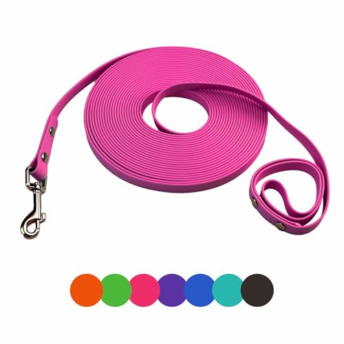 Dog Training Leash,Easy to Clean Waterproof Long Dog Leash, Heavy Duty Recall Dog Long Lead 6ft 10ft 15ft 30ft 50ft for Hiking,Yard, Beach and Swimming(Pink, 16FT)