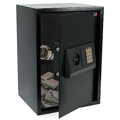 ZENO Large Digital Safe - 45L | Fireproof Office & Home Safe | Digital Keypad + Shelf For Extra Storage | Perfect for Home Office Hotel Business Jewellery Gun Cash Use Storage